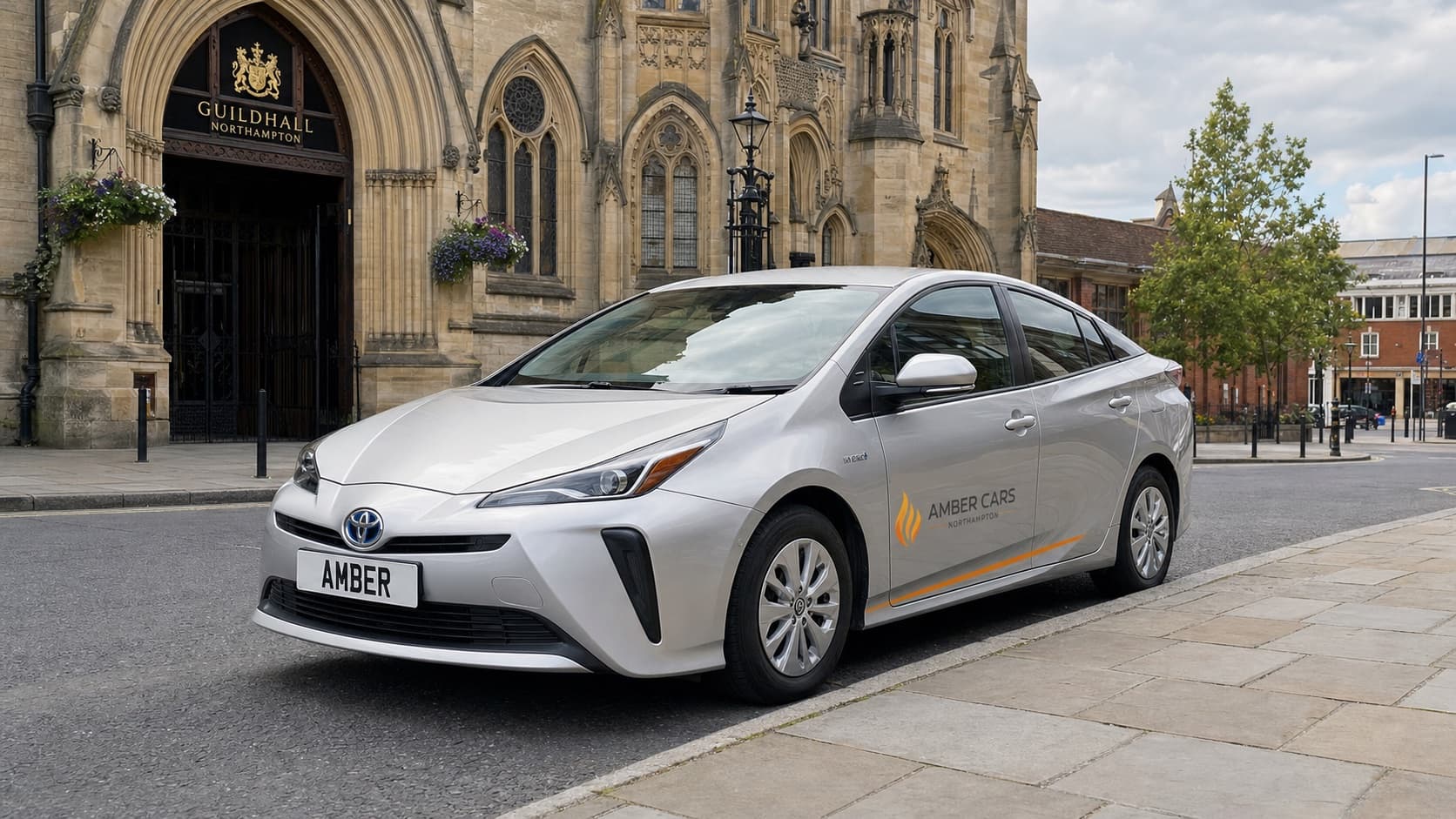 Amber Cars Northampton taxi outside the Guildhall