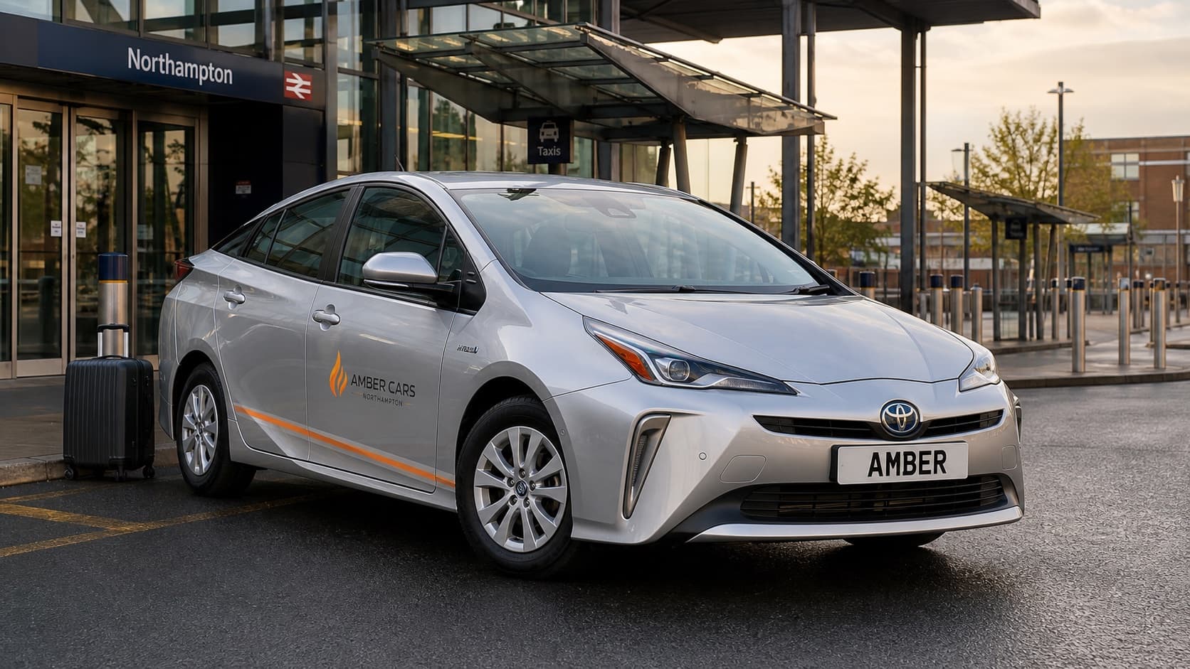 Amber Cars taxi outside Northampton station